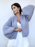 Mohair blue cardigan women Wedding cardigan Mohair sweater knitted coat Jacket Women Bridal shrug bolero wool Fluffy short cardigan