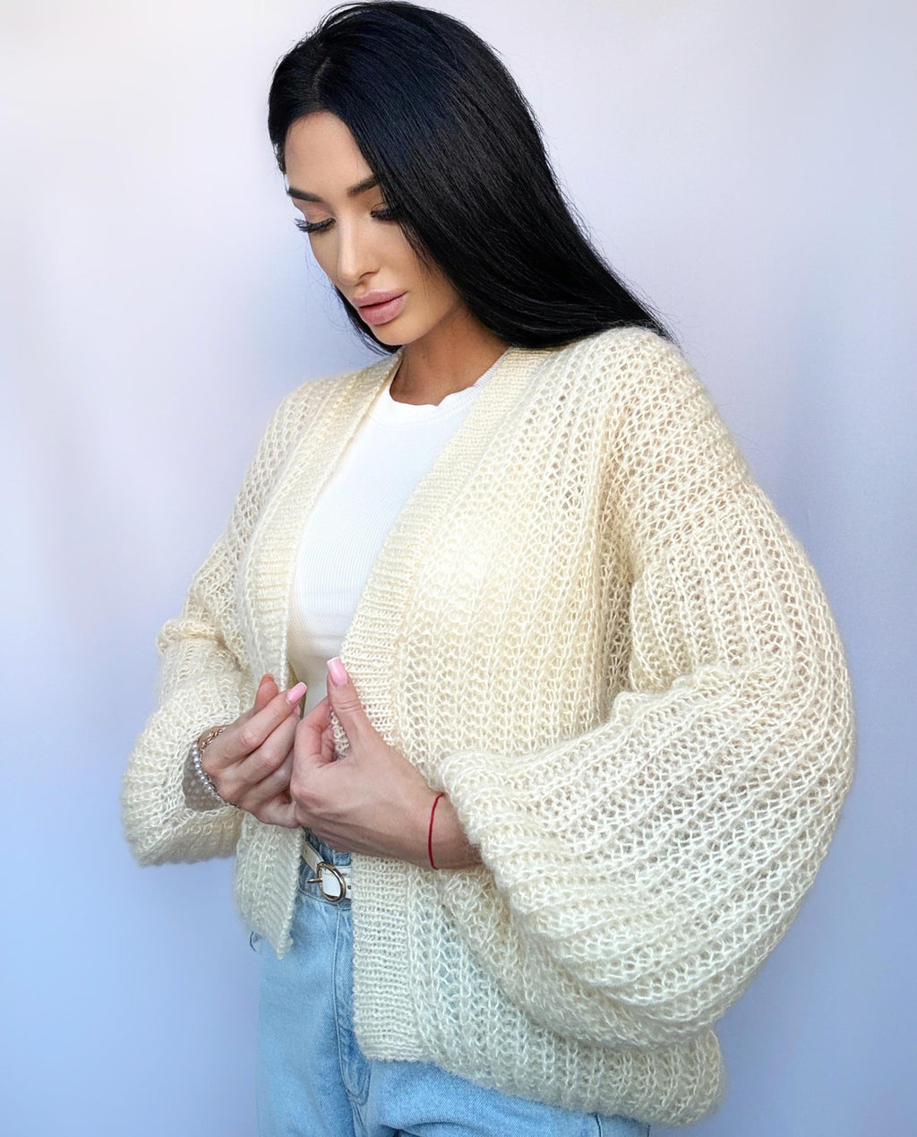 Mohair Cream cardigan women Wedding cardigan Mohair sweater Pastel knitted coat Jacket Women Bridal shrug bolero wool Fluffy short cardigan