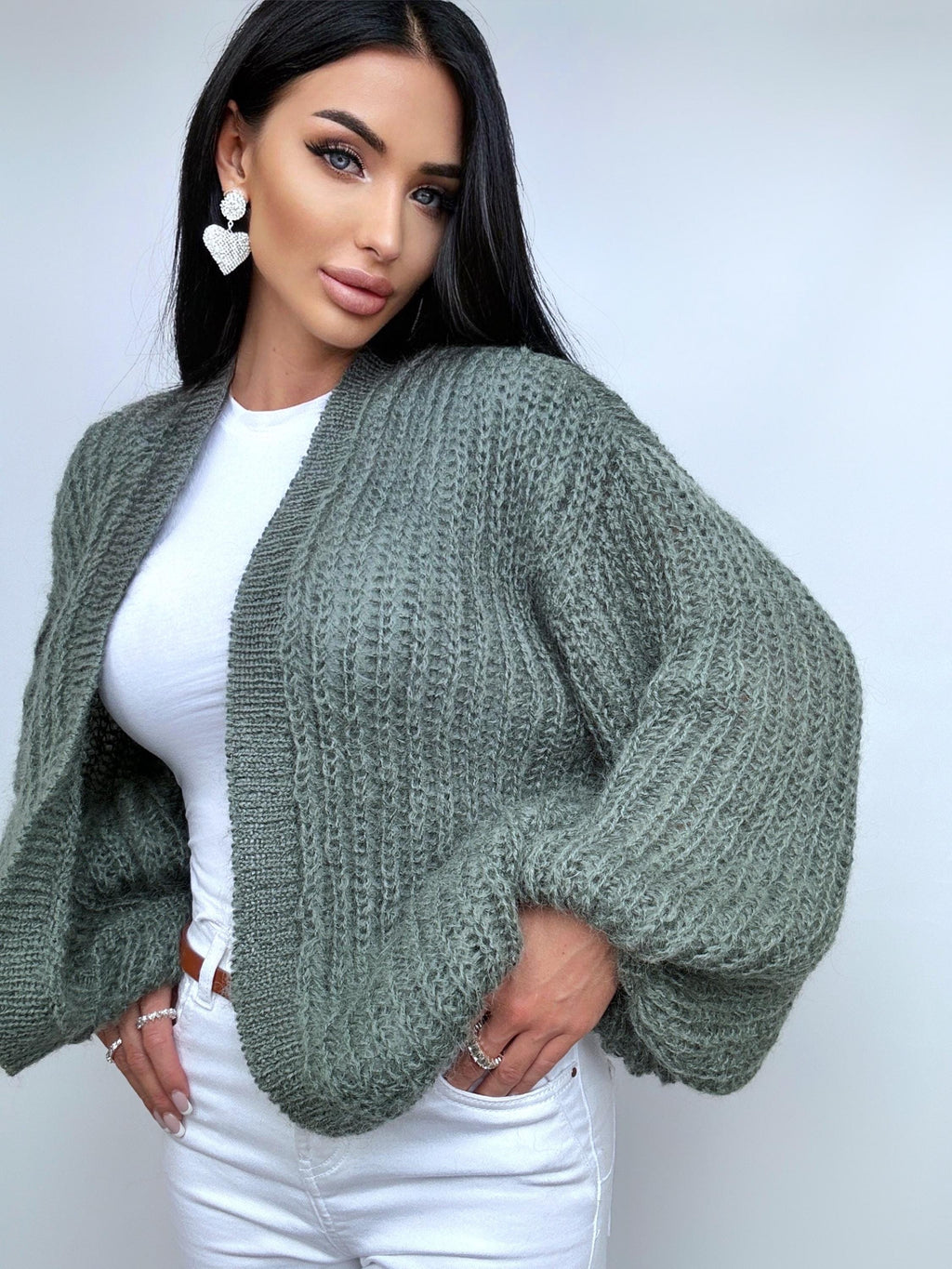 Knit mohair wool Khaki Green cardigan women Wedding cardigan Mohair sweater knitted coat Jacket Women Wool Fluffy crop bolero cardigan
