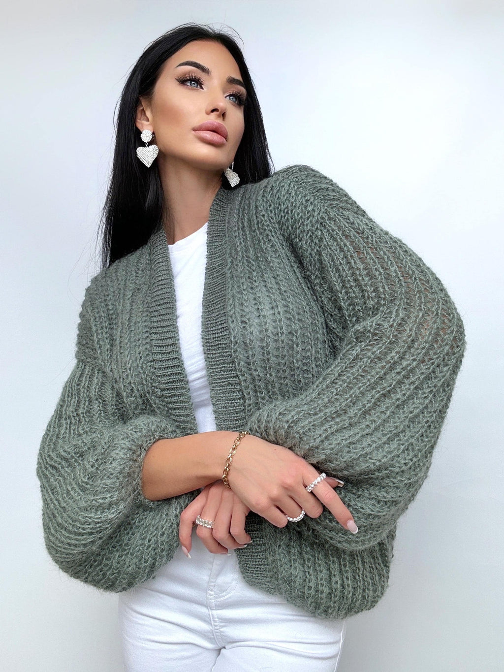 Knit mohair wool Khaki Green cardigan women Wedding cardigan Mohair sweater knitted coat Jacket Women Wool Fluffy crop bolero cardigan