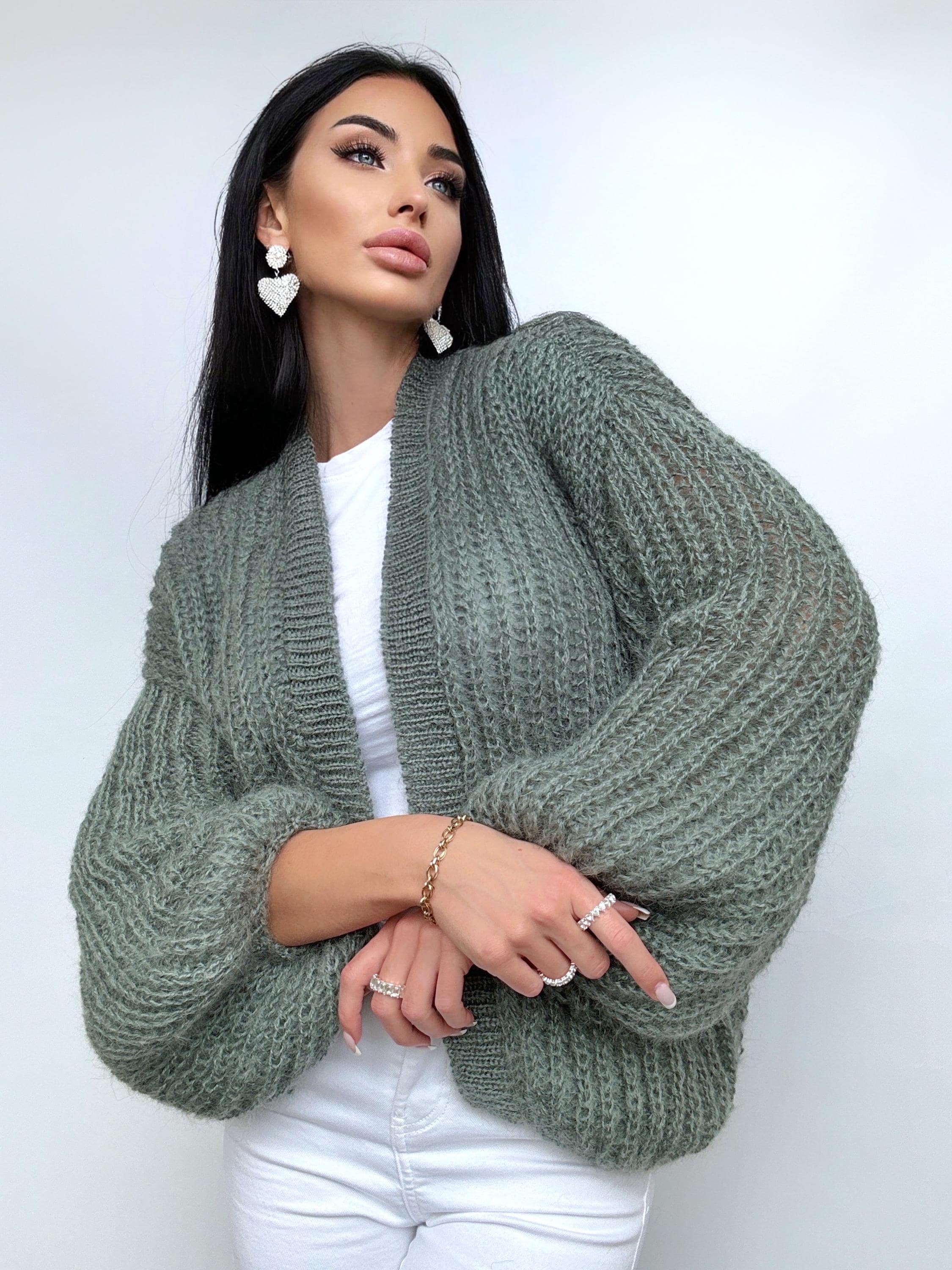 Knit mohair wool Khaki Green cardigan women Wedding cardigan Mohair sweater knitted coat Jacket Women Wool Fluffy crop bolero cardigan