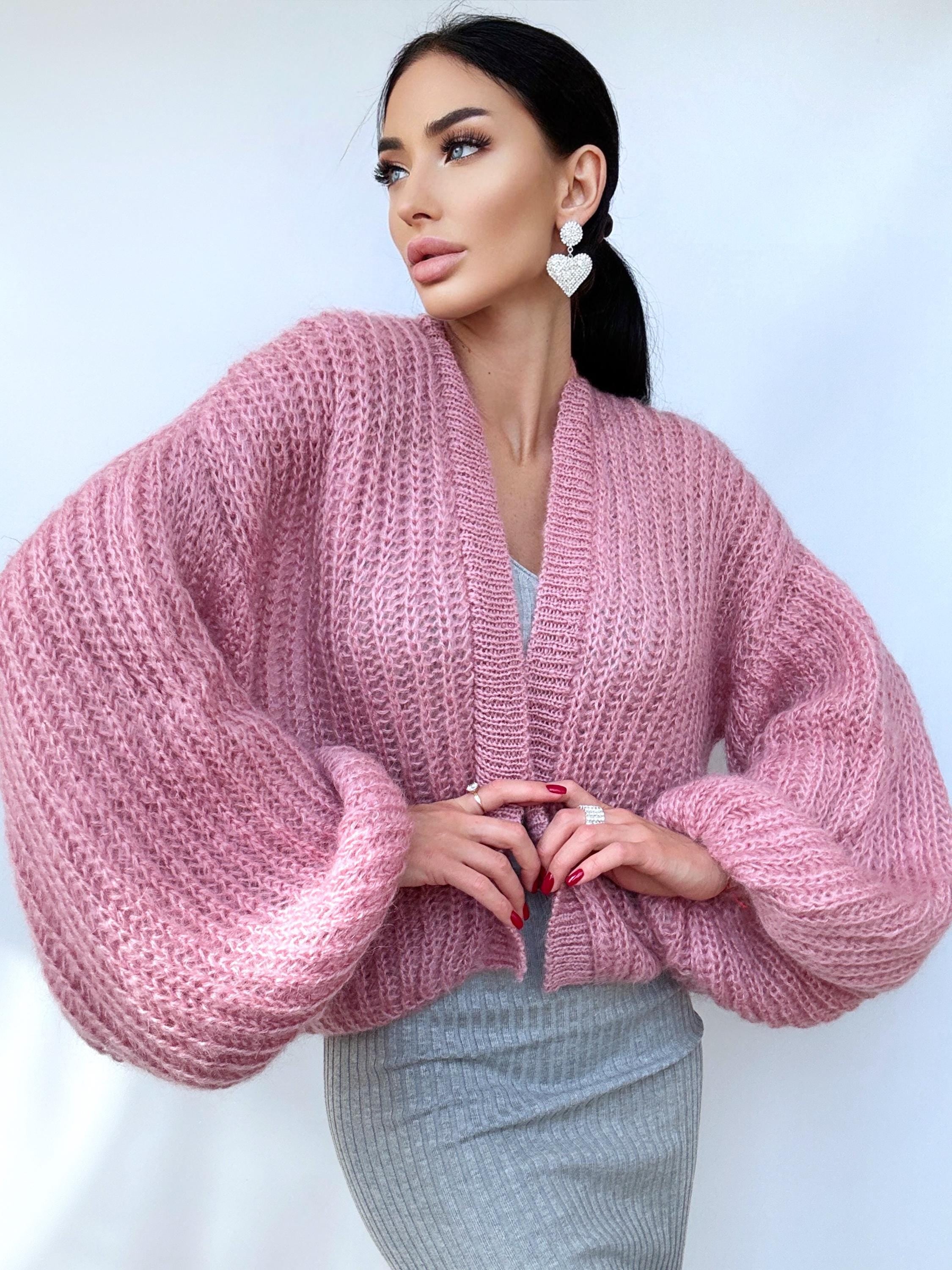 Mohair Powder Pink cardigan women Wedding cardigan Mohair sweater knitted coat Jacket Women Bridal shrug bolero wool Fluffy crop cardigan