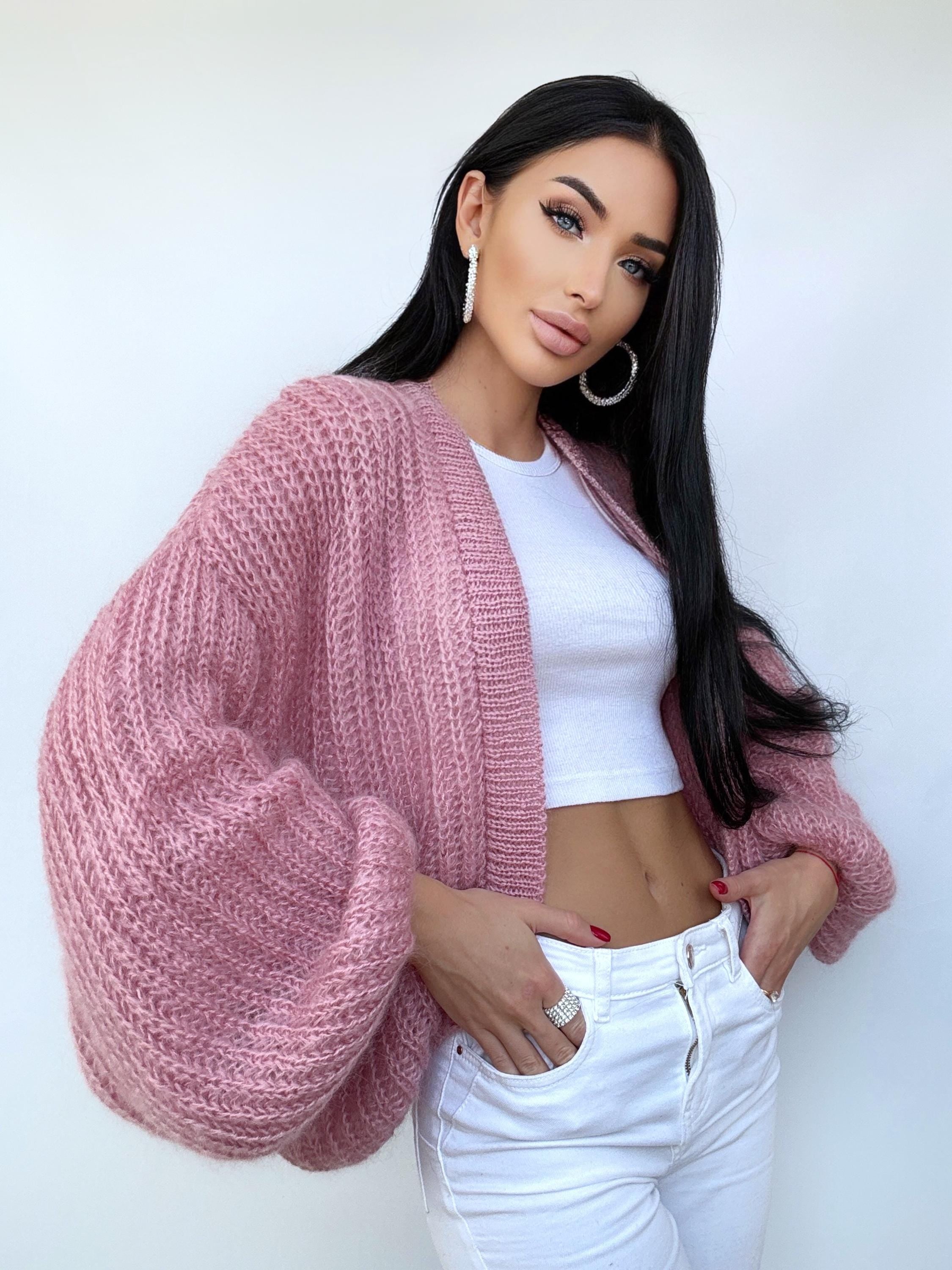 Mohair Powder Pink cardigan women Wedding cardigan Mohair sweater knitted coat Jacket Women Bridal shrug bolero wool Fluffy crop cardigan