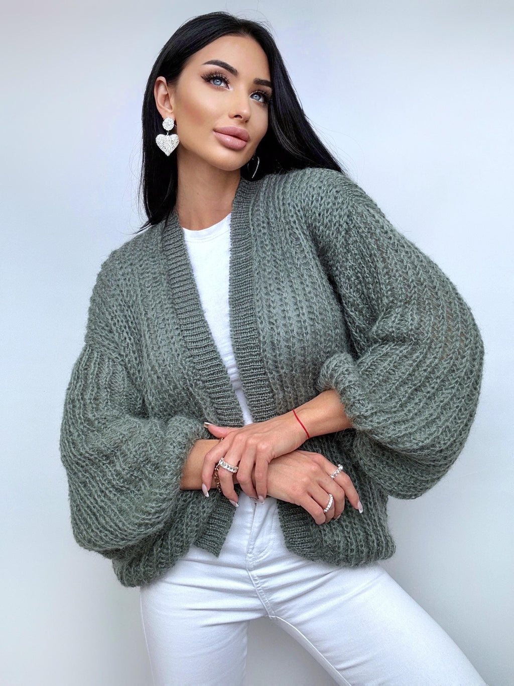 Knit mohair wool Khaki Green cardigan women Wedding cardigan Mohair sweater knitted coat Jacket Women Wool Fluffy crop bolero cardigan