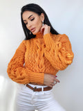 Crop hand knit orange sweater Chunky Turtleneck Oversized Pullover Women's Cable knit Jumper merino wool sweater Halloween Pumpkin Sweater