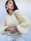 Cable knit alpaca wool Austrian wool Milk White sweater Hand knit Pastel cropped sweater Chunky knit crop Fall jumper Oversized sweater