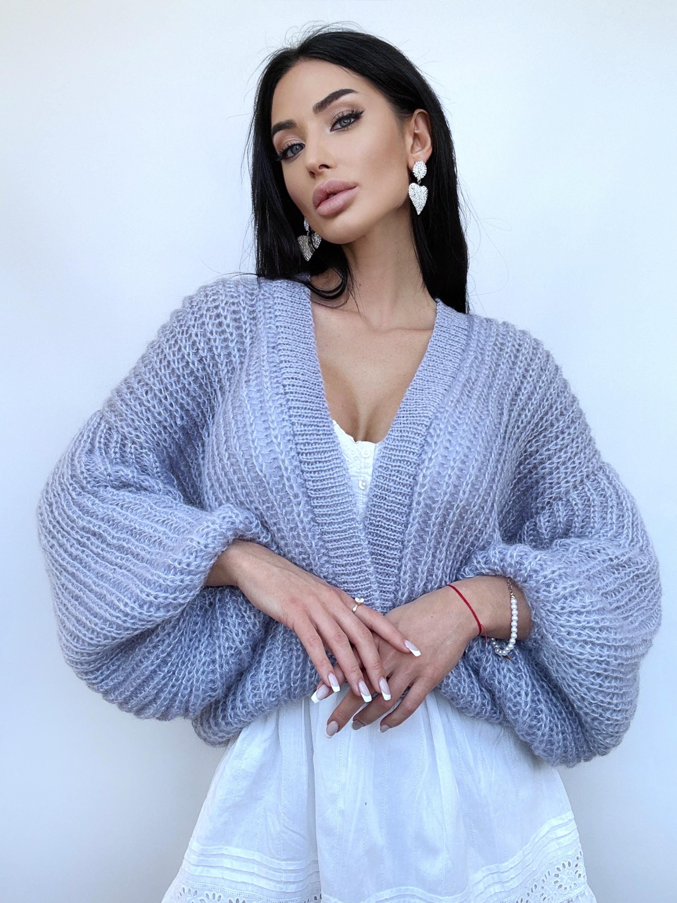 Mohair gray blue cardigan women Wedding cardigan Mohair sweater knitted coat Jacket Women Bridal shrug bolero wool Fluffy short cardigan