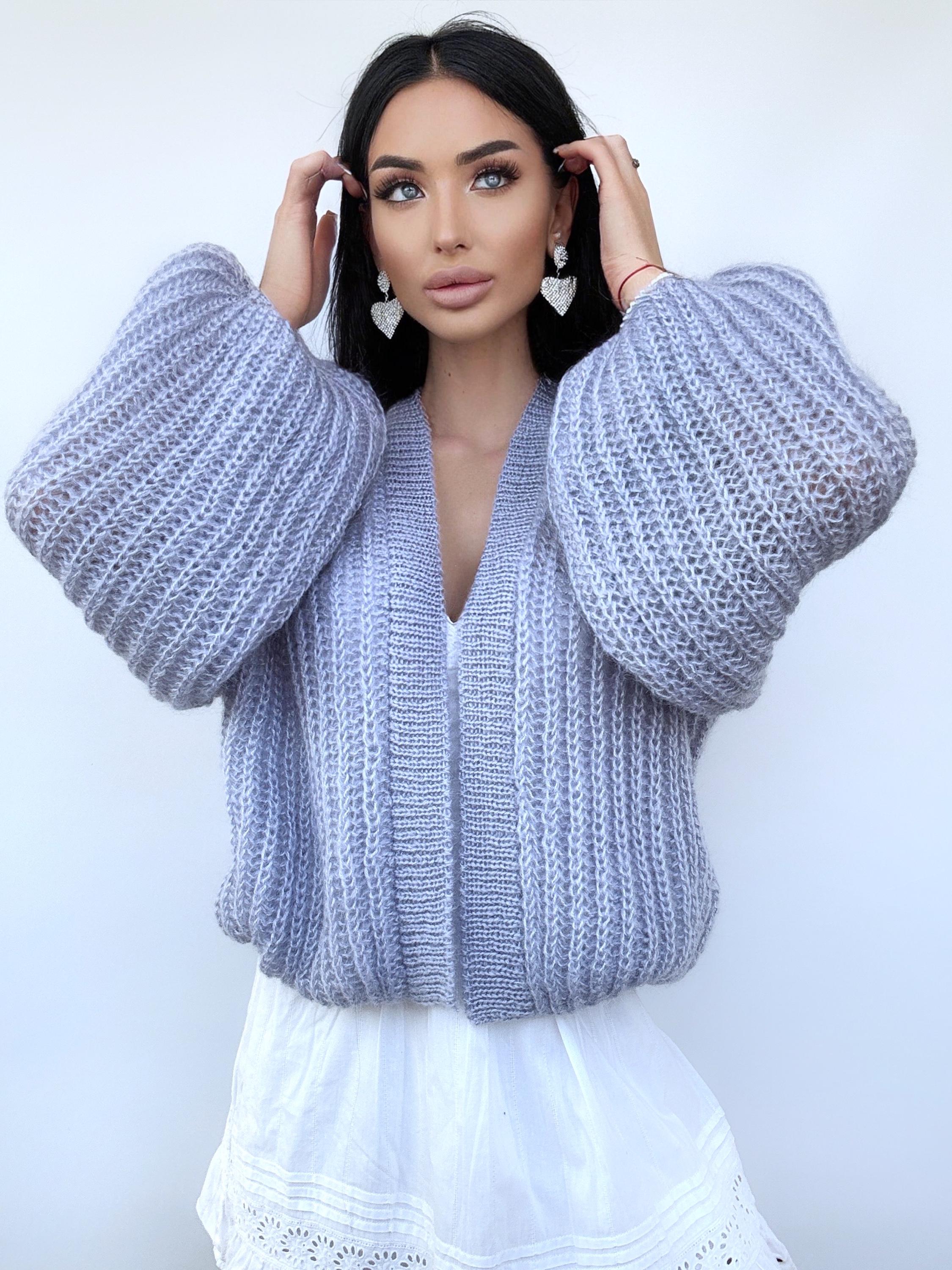 Mohair gray blue cardigan women Wedding cardigan Mohair sweater knitted coat Jacket Women Bridal shrug bolero wool Fluffy short cardigan