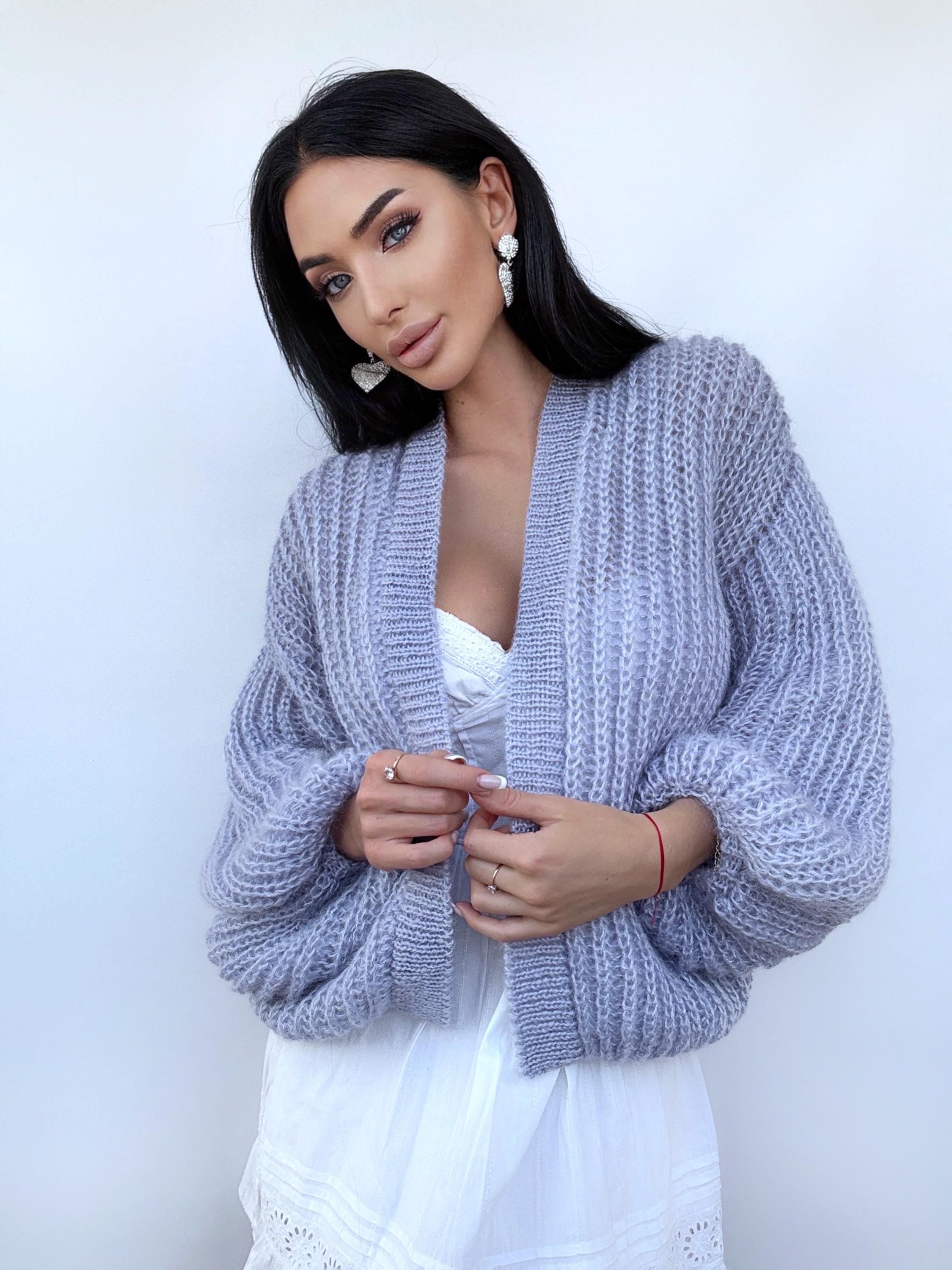 Mohair gray blue cardigan women Wedding cardigan Mohair sweater knitted coat Jacket Women Bridal shrug bolero wool Fluffy short cardigan