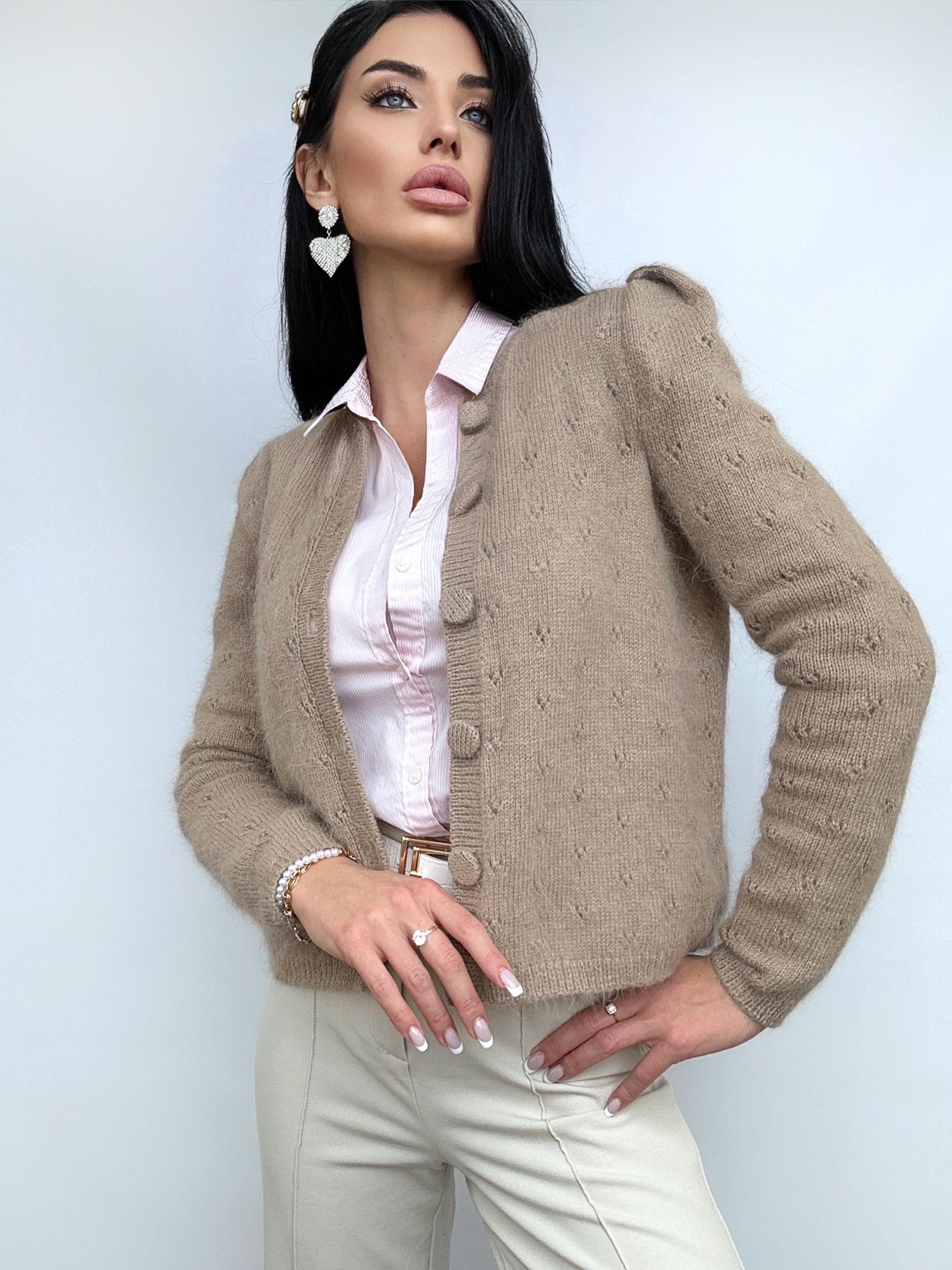 Angora cropped cardigan women Wedding vintage cardigan Angora sweater Beige knitted coat Jacket Wool bolero buttons Fluffy short cardigan