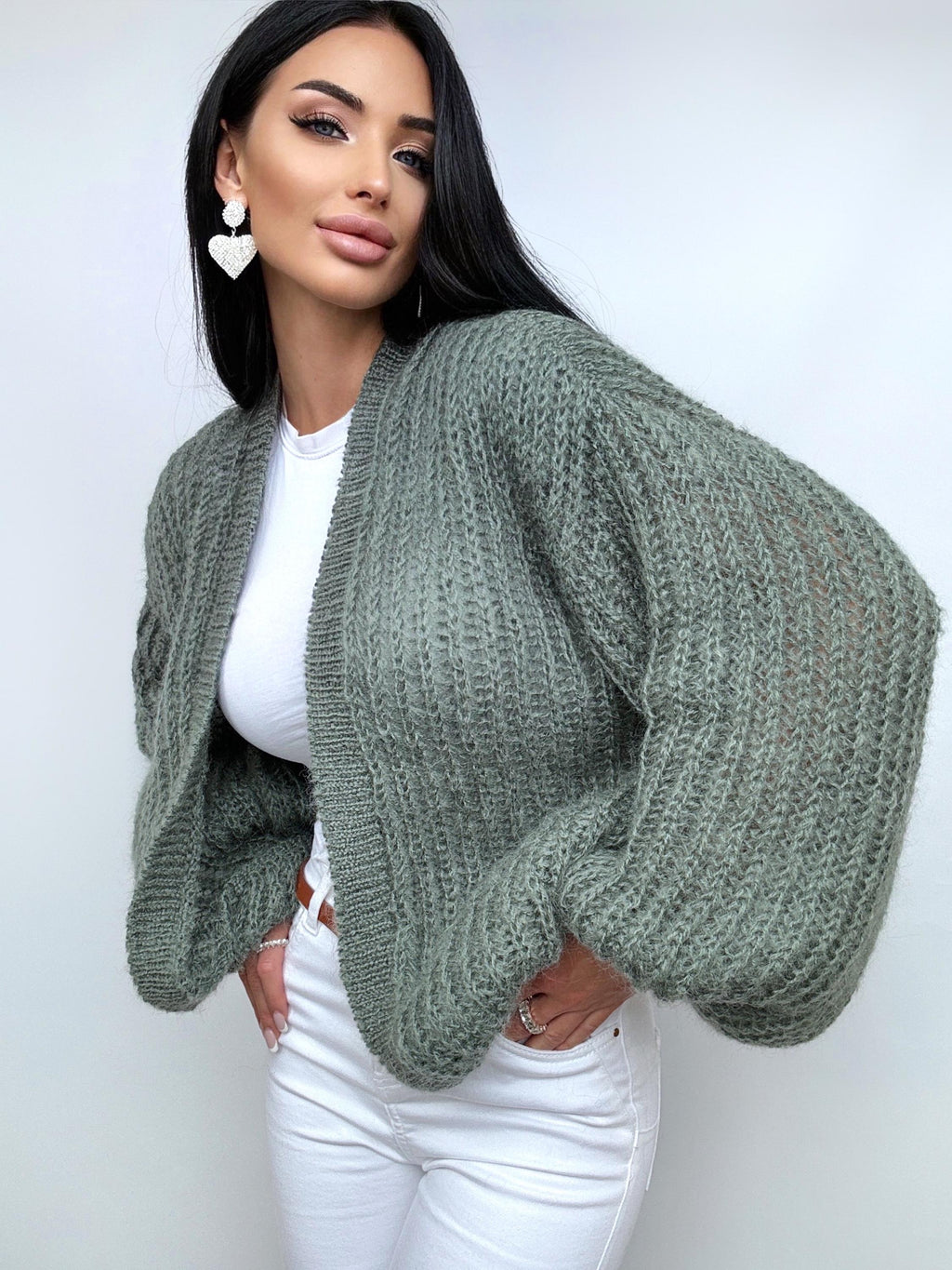 Mohair cardigan Khaki Green women Wedding cardigan Mohair sweater knitted coat Jacket Women Casual shrug bolero wool Fluffy short cardigan