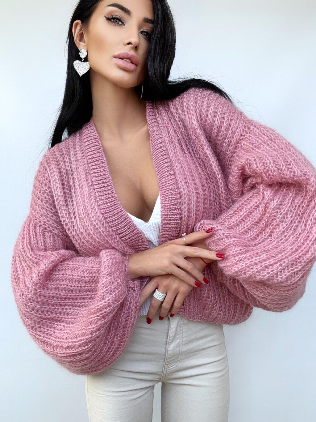 Mohair Powder Pink cardigan women Wedding cardigan Mohair sweater knitted coat Jacket Women Bridal shrug bolero wool Fluffy crop cardigan