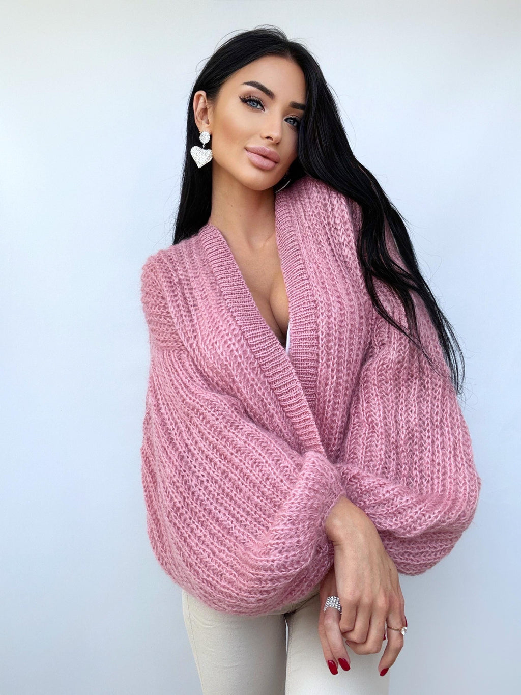 Mohair Powder Pink cardigan women Wedding cardigan Mohair sweater knitted coat Jacket Women Bridal shrug bolero wool Fluffy crop cardigan