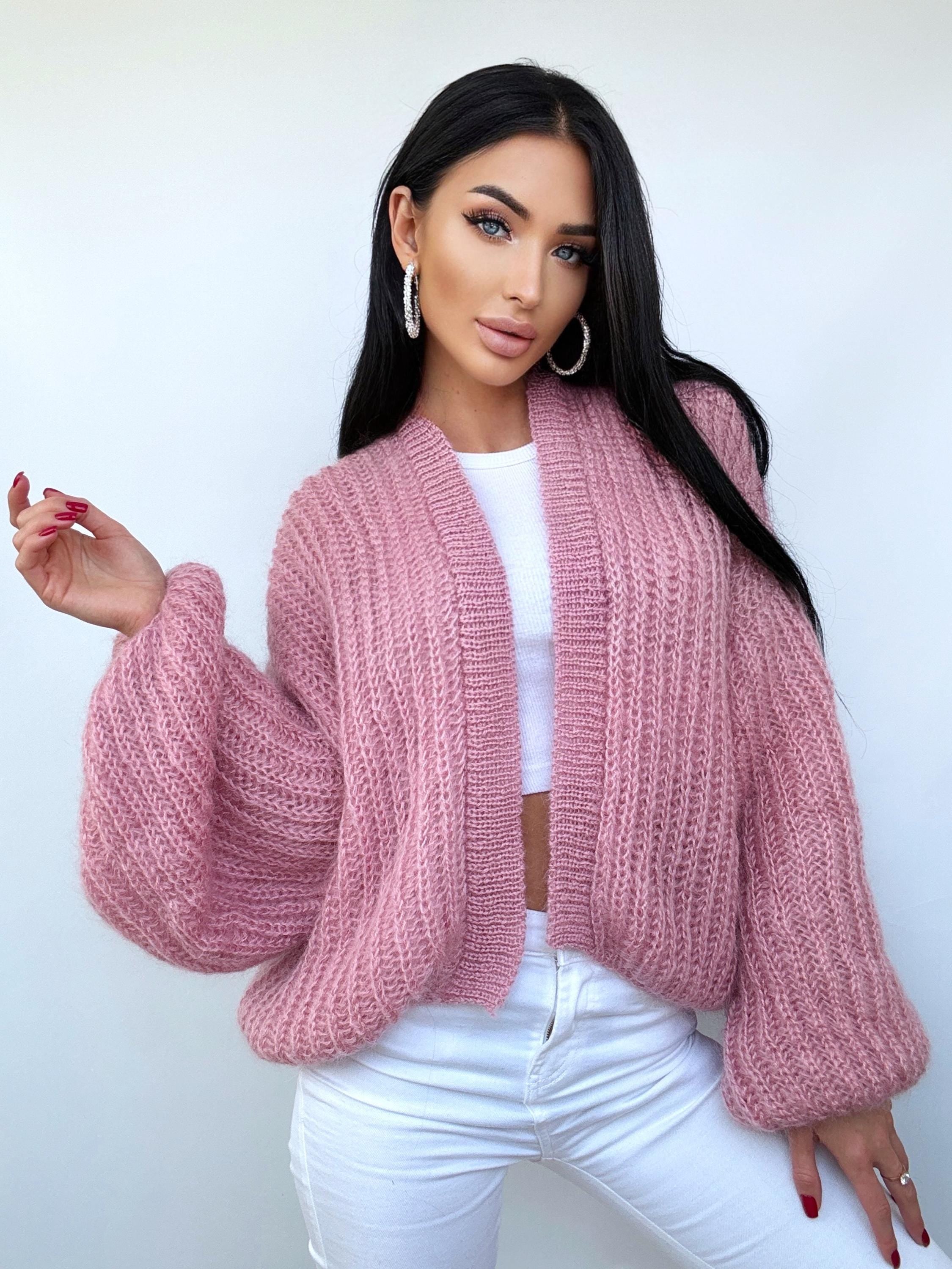 Mohair Powder Pink cardigan women Wedding cardigan Mohair sweater knitted coat Jacket Women Bridal shrug bolero wool Fluffy crop cardigan