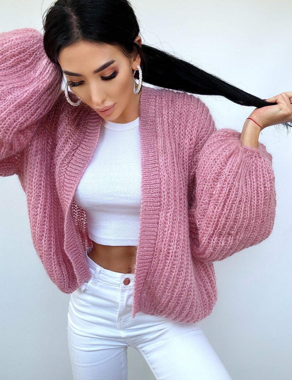 Mohair Powder Pink cardigan women Wedding cardigan Mohair sweater knitted coat Jacket Women Bridal shrug bolero wool Fluffy crop cardigan