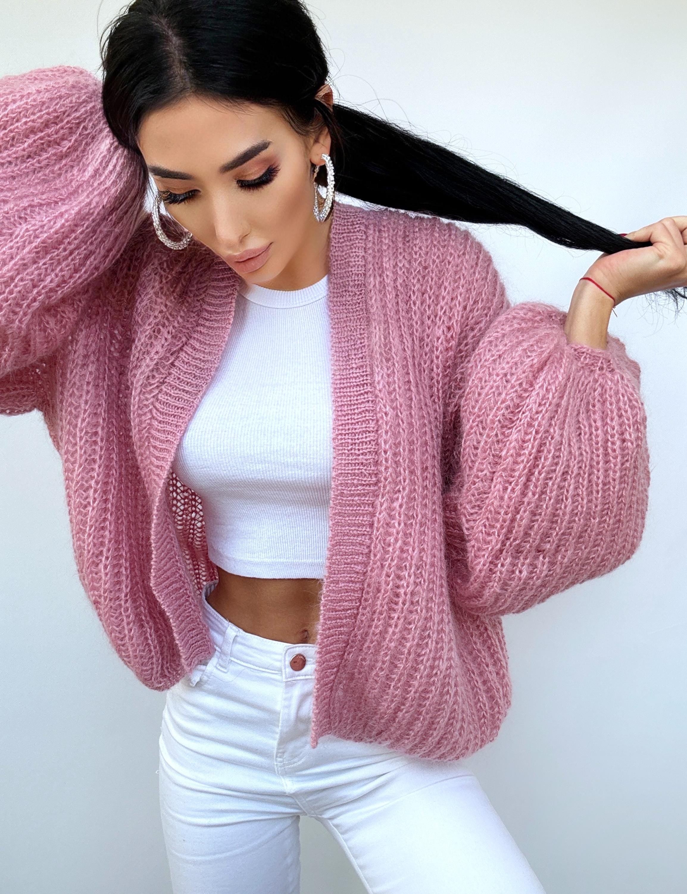 Mohair Powder Pink cardigan women Wedding cardigan Mohair sweater knitted coat Jacket Women Bridal shrug bolero wool Fluffy crop cardigan
