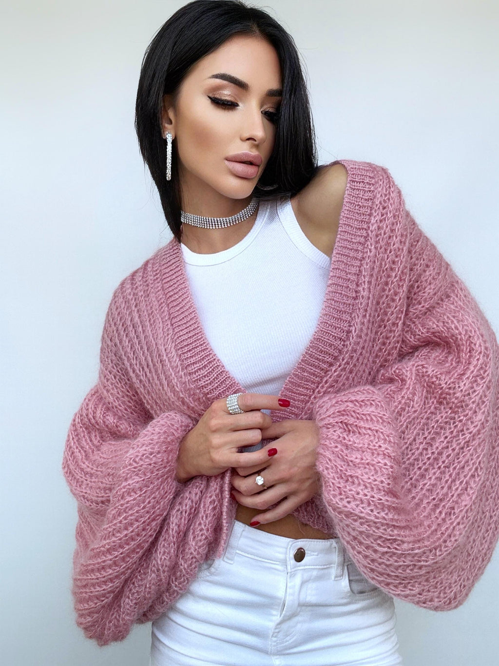 Mohair Powder Pink cardigan women Wedding cardigan Mohair sweater knitted coat Jacket Women Bridal shrug bolero wool Fluffy crop cardigan