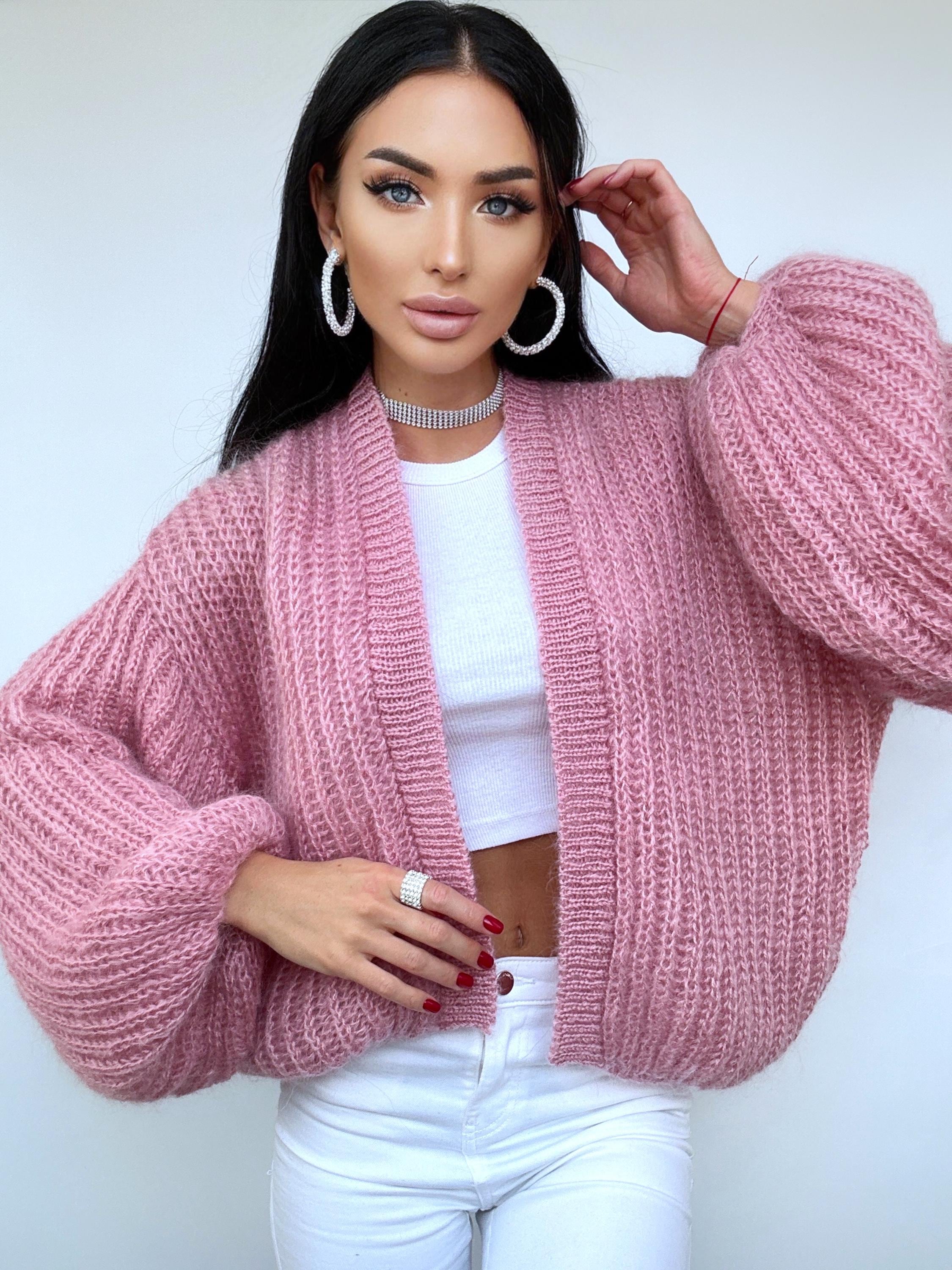 Mohair Powder Pink cardigan women Wedding cardigan Mohair sweater knitted coat Jacket Women Bridal shrug bolero wool Fluffy crop cardigan