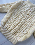 Cable knit pastel milk cream off the shoulder sweater wool for women Handmade oversize white pullover One shoulder cotton merino wool