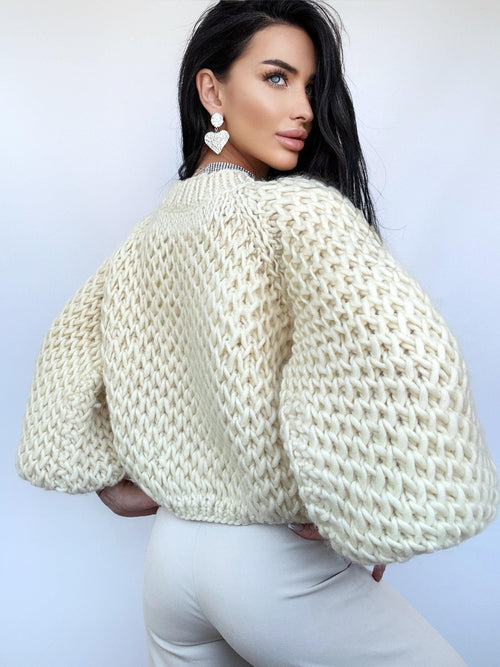 Cable knit alpaca wool Austrian wool Milk White sweater Hand knit Pastel cropped sweater Chunky knit crop Fall jumper Oversized sweater