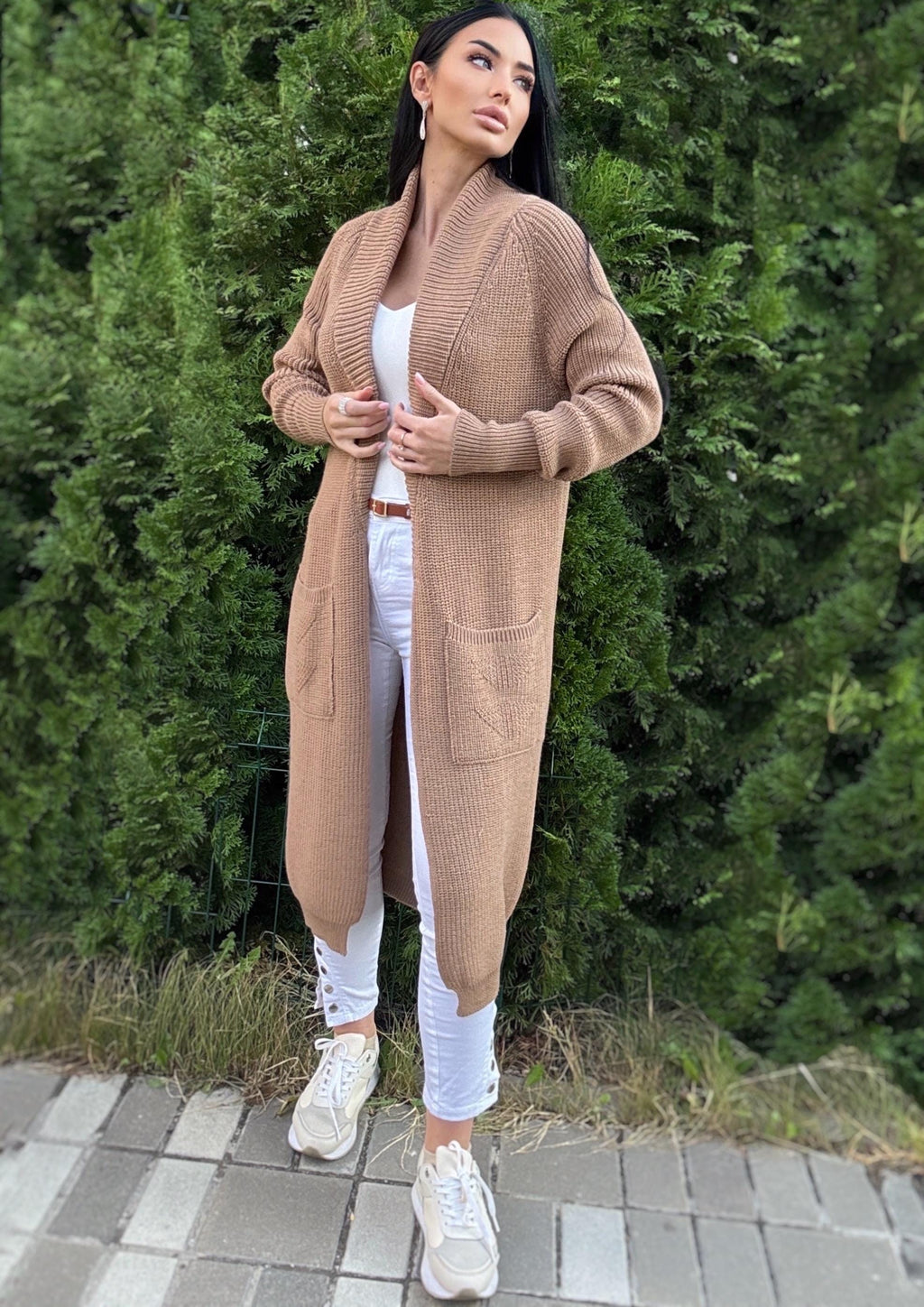 Chunky knit merino wool beige Midi knitted cardigan Long Brown Pastel oversized coat Cardigan sweater cable knit coat Cocoon knit coat