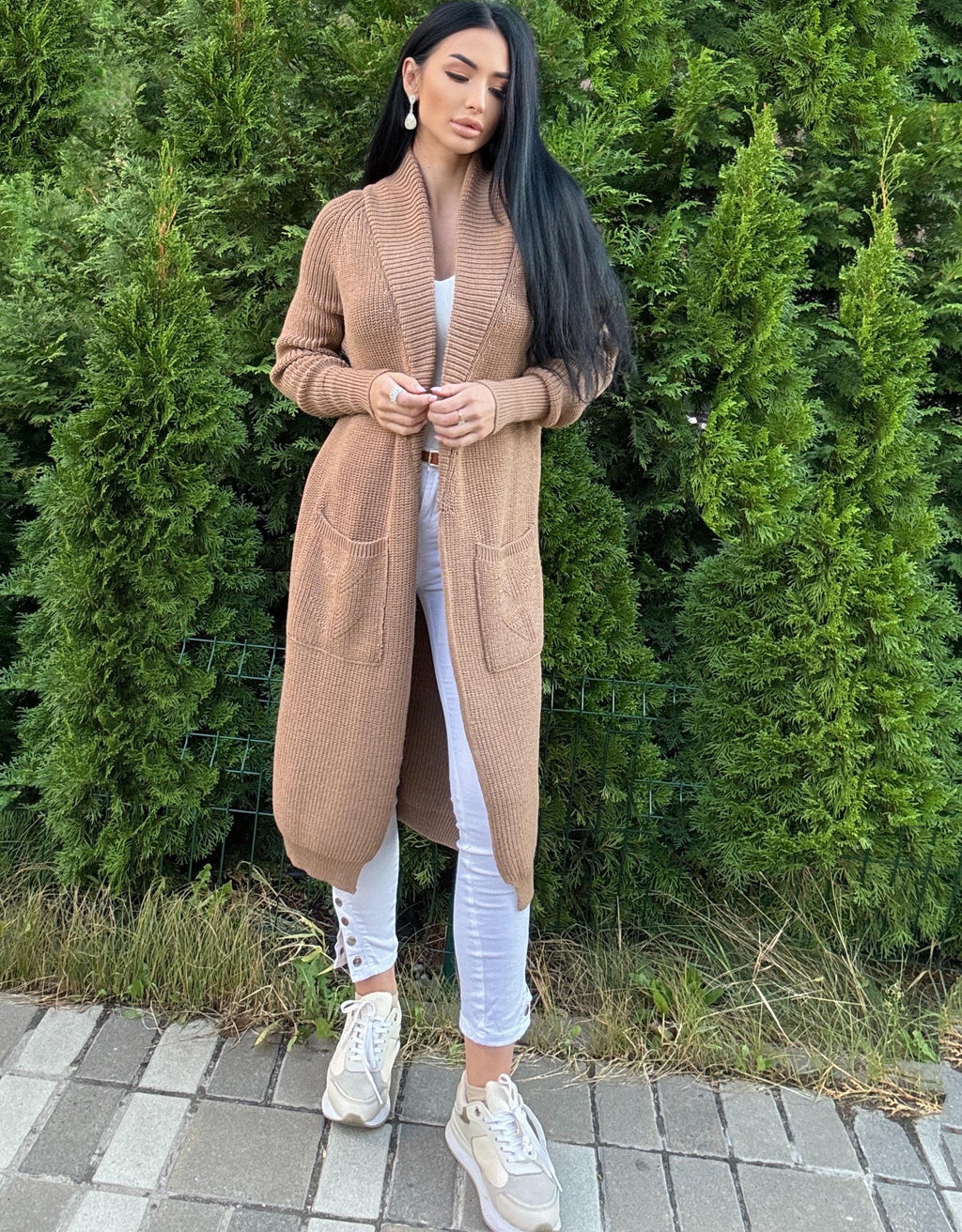 Chunky knit merino wool beige Midi knitted cardigan Long Brown Pastel oversized coat Cardigan sweater cable knit coat Cocoon knit coat