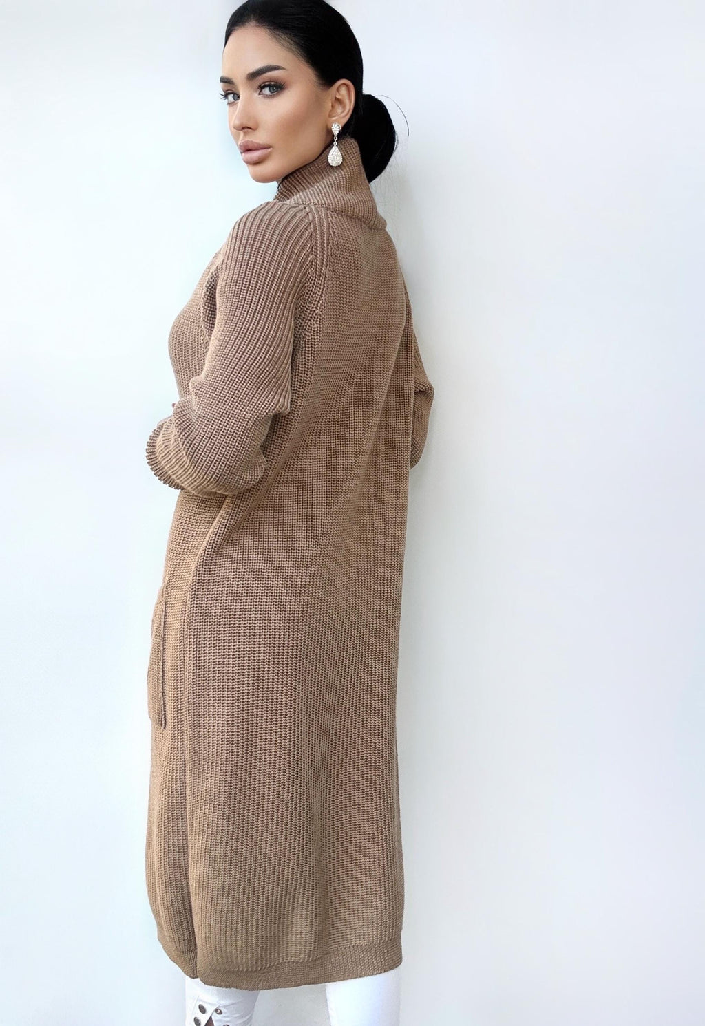Merino wool chunky knit beige maxi Midi cardigan Long Brown Pastel oversized coat Cardigan sweater cable knit coat Cocoon knit coat