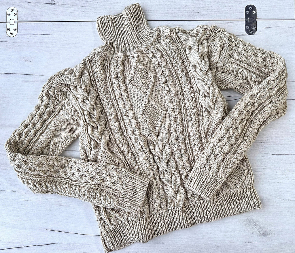 Hand knit scandinavian style sweater Chunky knit turtleneck pullover Oversize crop aran sweater Women cable knit sweater White Cream Ivory