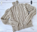 Hand knit scandinavian style sweater Chunky knit turtleneck pullover Oversize crop aran sweater Women cable knit sweater White Cream Ivory
