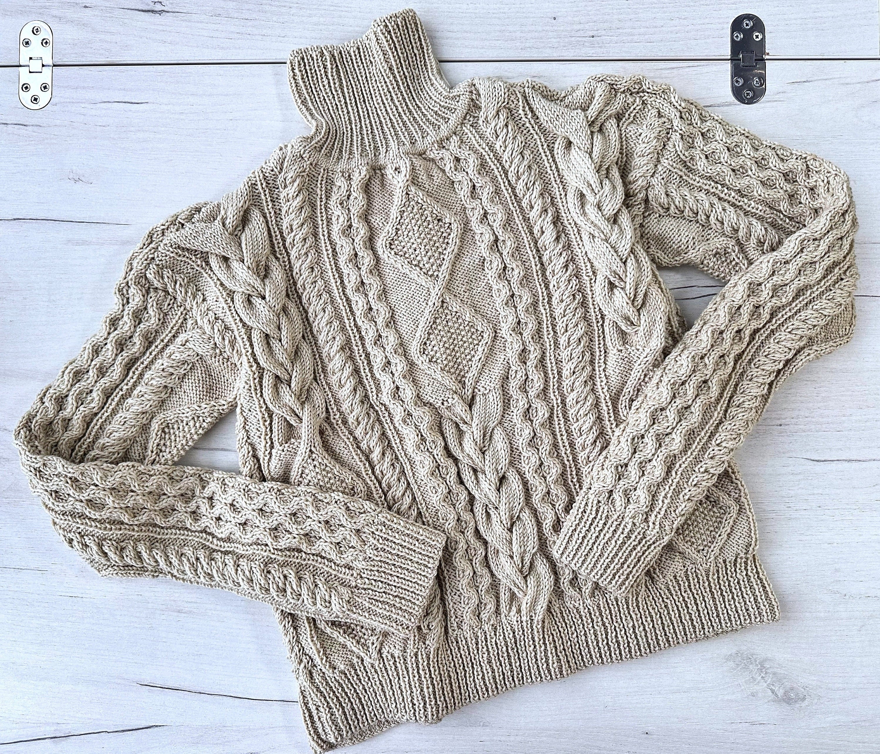 Hand knit scandinavian style sweater Chunky knit turtleneck pullover Oversize crop aran sweater Women cable knit sweater White Cream Ivory