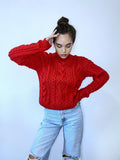 Hand knit red merino soft mixture sweater Chunky knit turtleneck pullover Oversize crop sweater Women cable knit sweater White Cream Ivory
