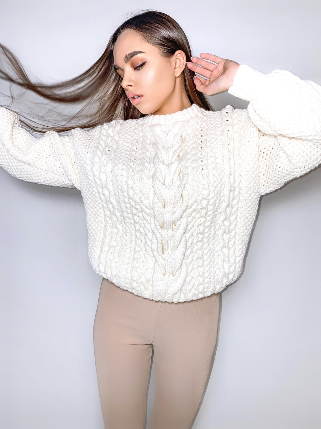 Pastel Milky Chunky knit sweater Merino wool sweater women White oversized sweater Custome sweater Cable knit pullover Gift for her