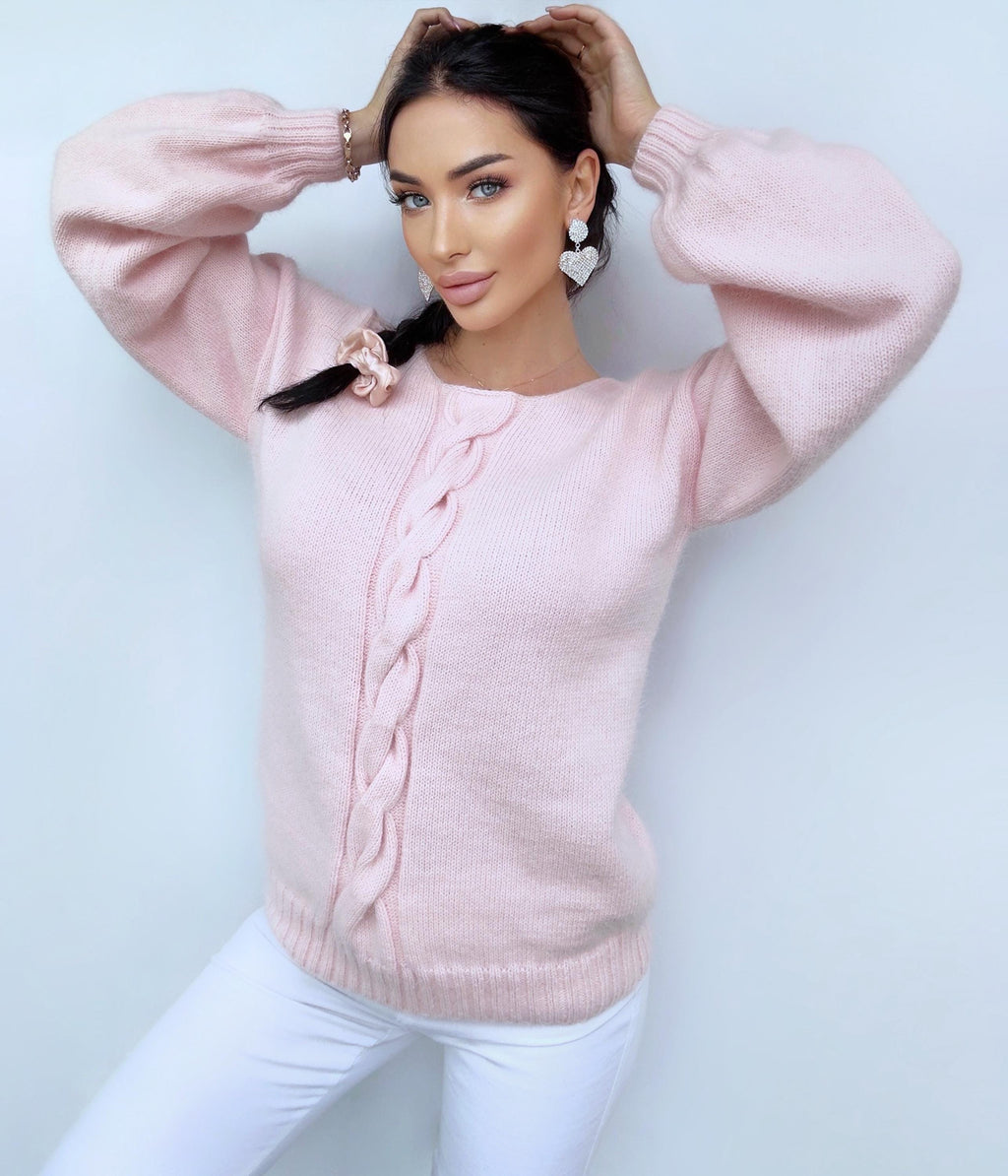 Light pink angora sweater Open back Deep neckline Knit Pastel fluffy angora pullover Loose fit oversized V-neck Top long sleevs Cozy gift