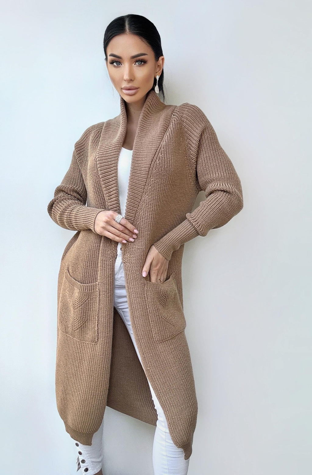 Merino wool chunky knit beige maxi Midi cardigan Long Brown Pastel oversized coat Cardigan sweater cable knit coat Cocoon knit coat