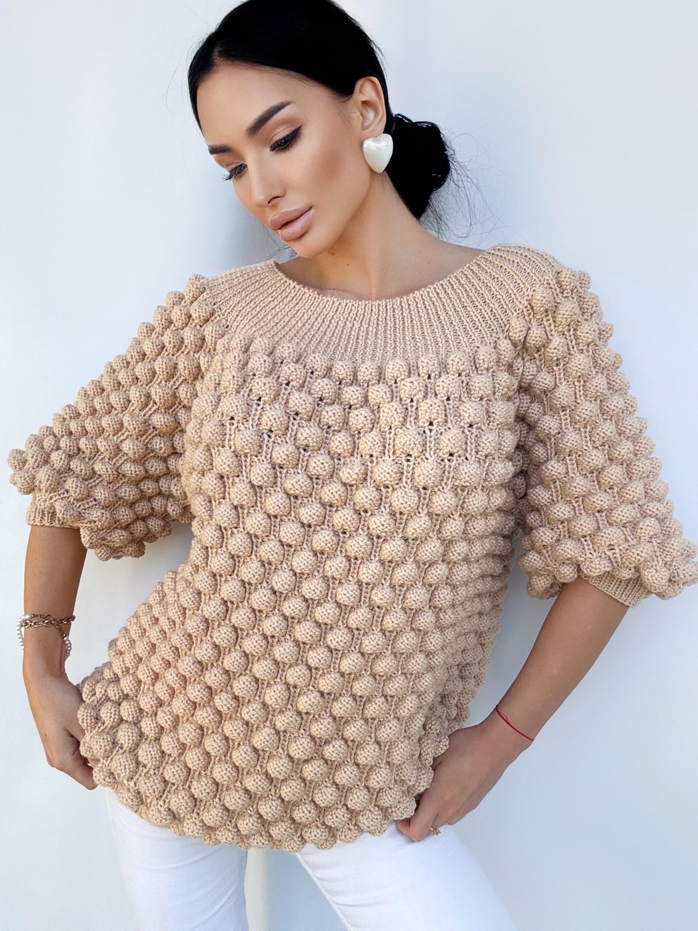 Knit wool beige oversized sweater dress off the shoulder Chunky hand knit dress Open shoulders merino wool long sweater Half sleeve