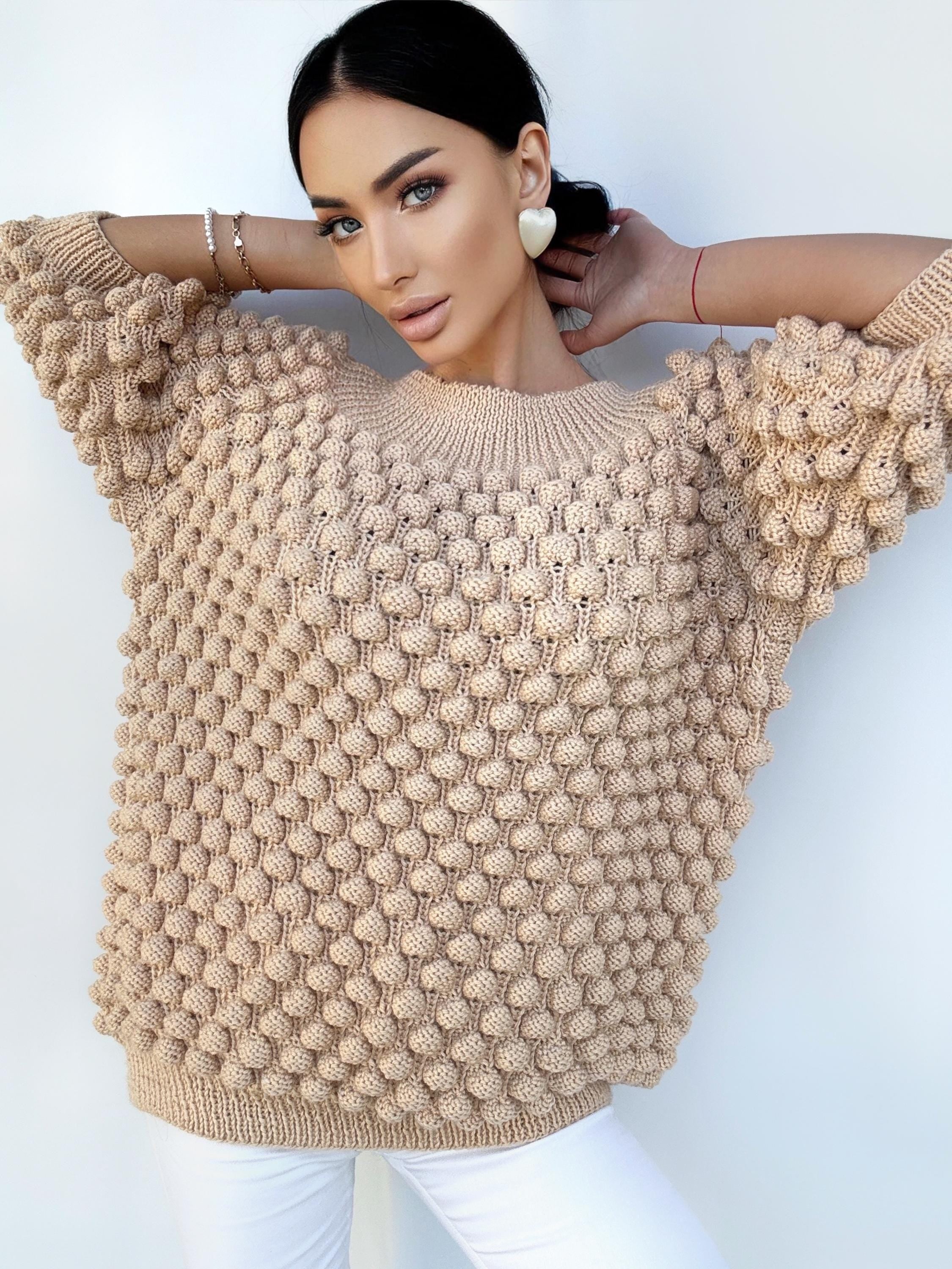 Knit wool beige oversized sweater dress off the shoulder Chunky hand knit dress Open shoulders merino wool long sweater Half sleeve