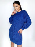 Aran long oversize sweater dress Big hand knit merino wool sweater dress Blue knitted cable knit pullover women Oversized chunky sweater