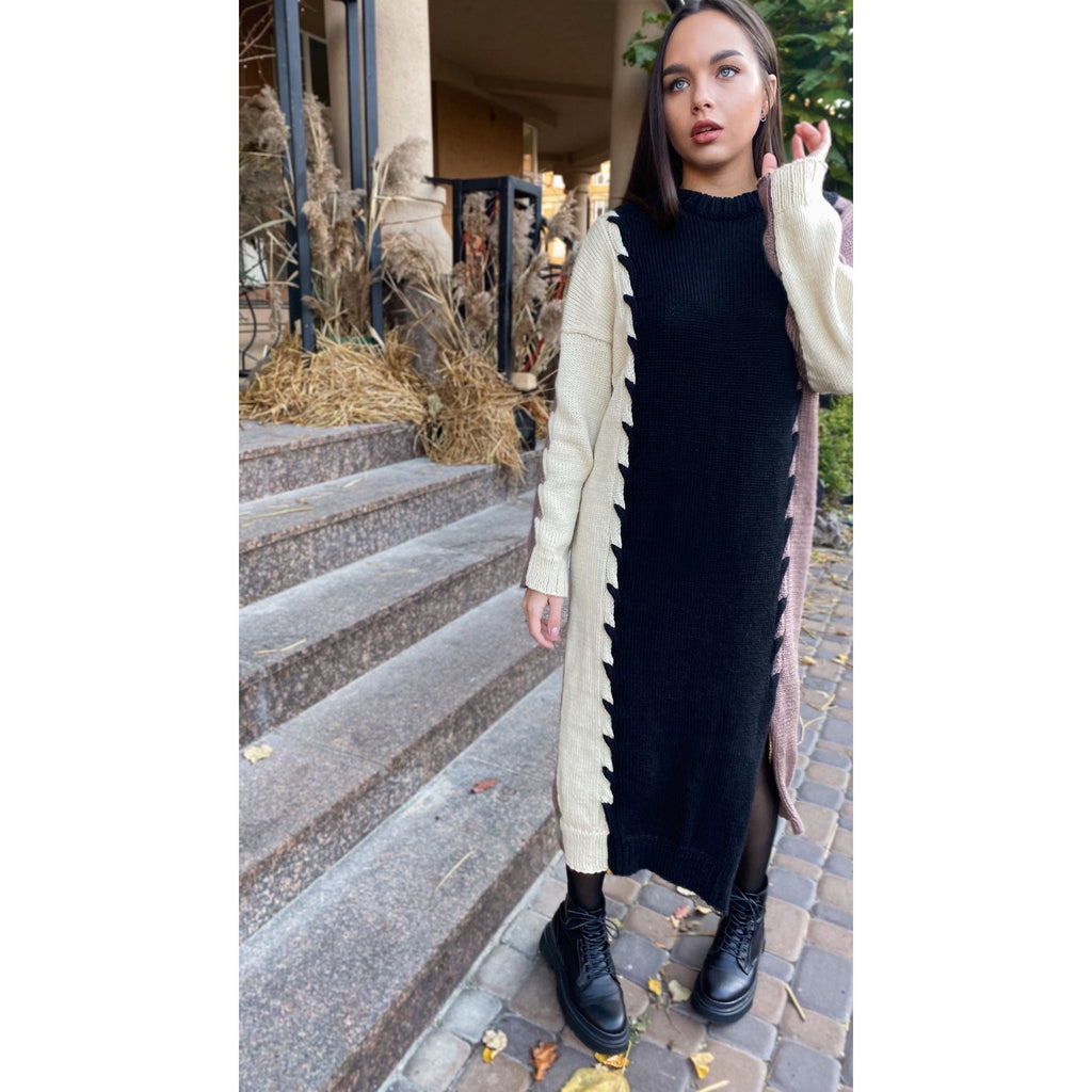 Beige Black Brown knitted soft merino wool sweater dress Oversized Maxi sweater for women Knitted long Sweater blouse Casual Sweater Dress
