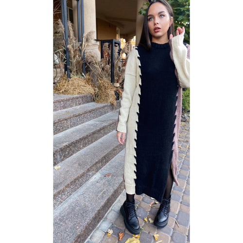 Beige Black Brown knitted soft merino wool sweater dress Oversized Maxi sweater for women Knitted long Sweater blouse Casual Sweater Dress