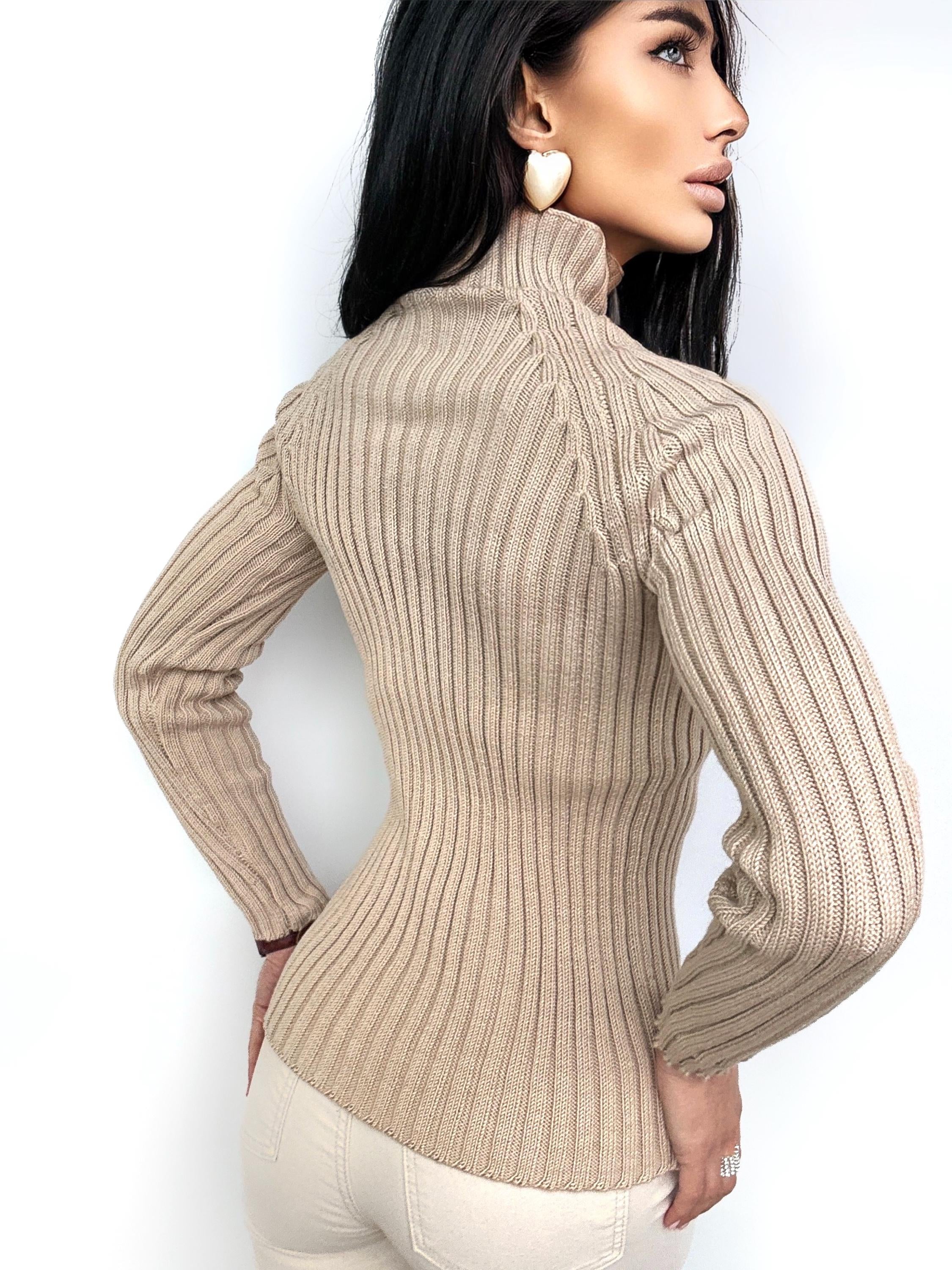 Merino wool Knitted Turtleneck for women High collar Ribbed Knit Sweater Long Sleeve Comfortable body-friendly Turtle neck wool