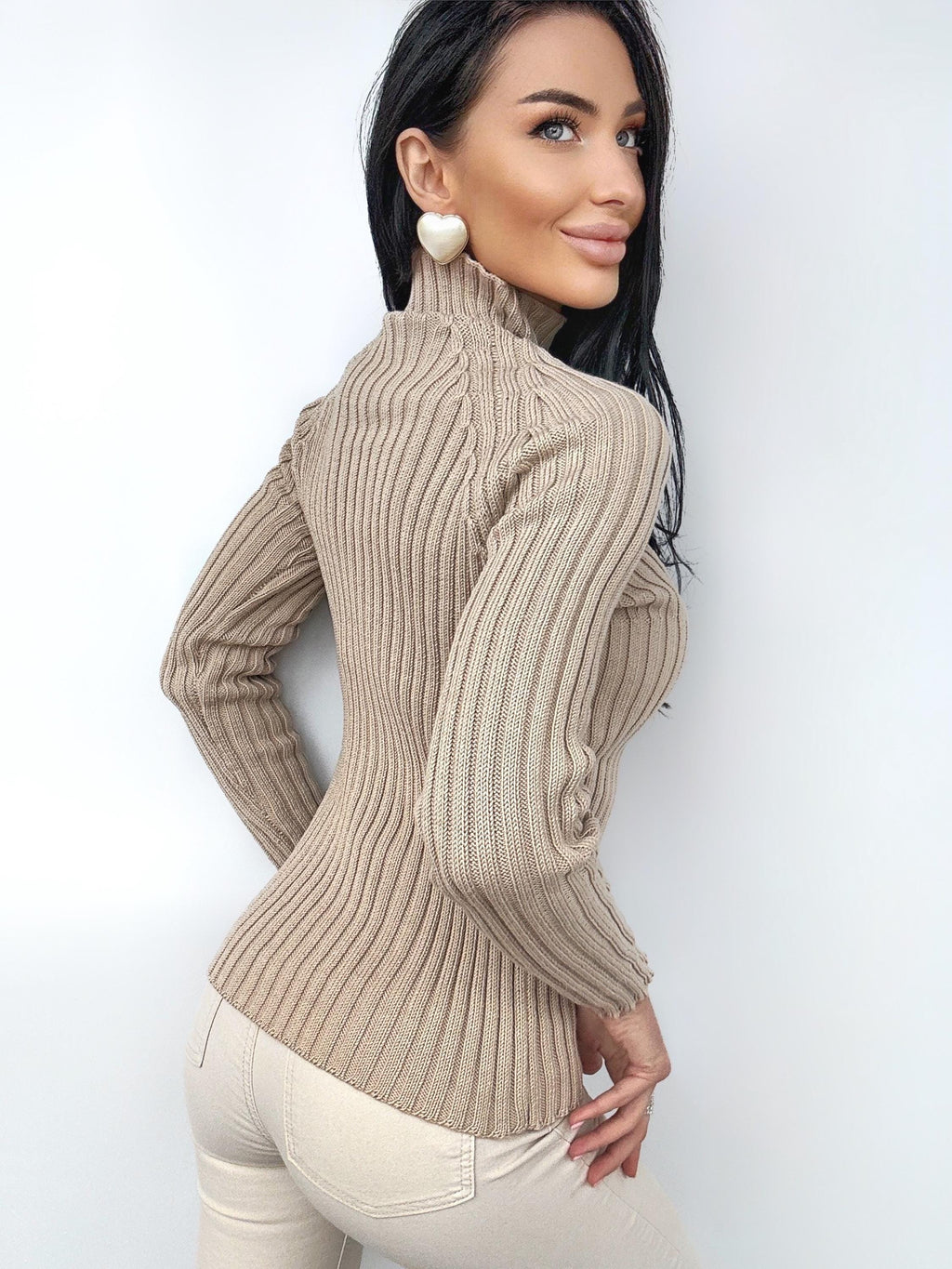 Merino wool Knitted Turtleneck for women Ribbed Knitted Sweater Long Sleeve Sweater Comfortable body-friendly Turtle neck wool