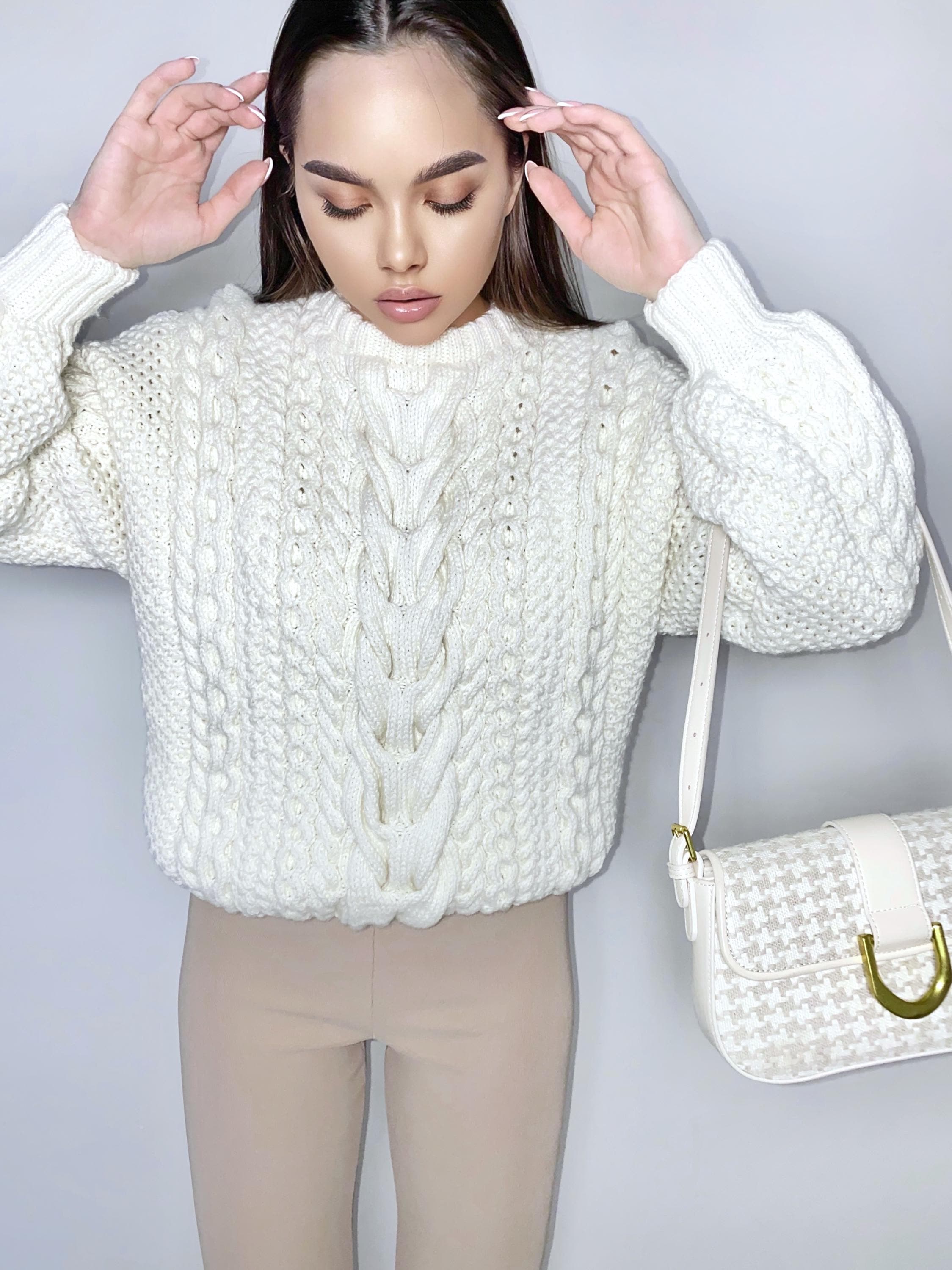 Pastel Milky Chunky knit sweater Merino wool sweater women White oversized sweater Custome sweater Cable knit pullover Gift for her