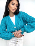 Crop cardigan Hand knit blue cardigan sweater Crop top sweater Cable knit cardigan Chunky Cozy cardigan short knitted jacket Gift for her