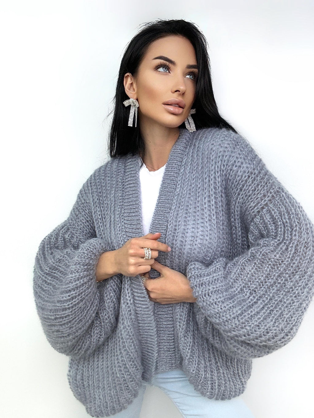 Mohair cardigan women Wedding cardigan Mohair sweater Gray knitted coat Jacket Women Bridal shrug bolero wool Fluffy short cardigan