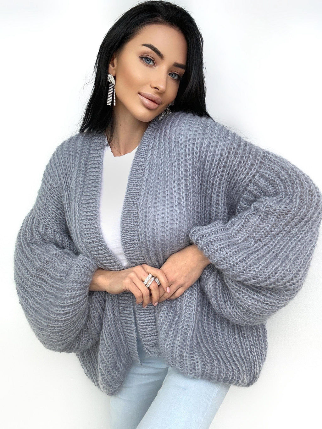 Mohair cardigan women Wedding cardigan Mohair sweater Gray knitted coat Jacket Women Bridal shrug bolero wool Fluffy short cardigan