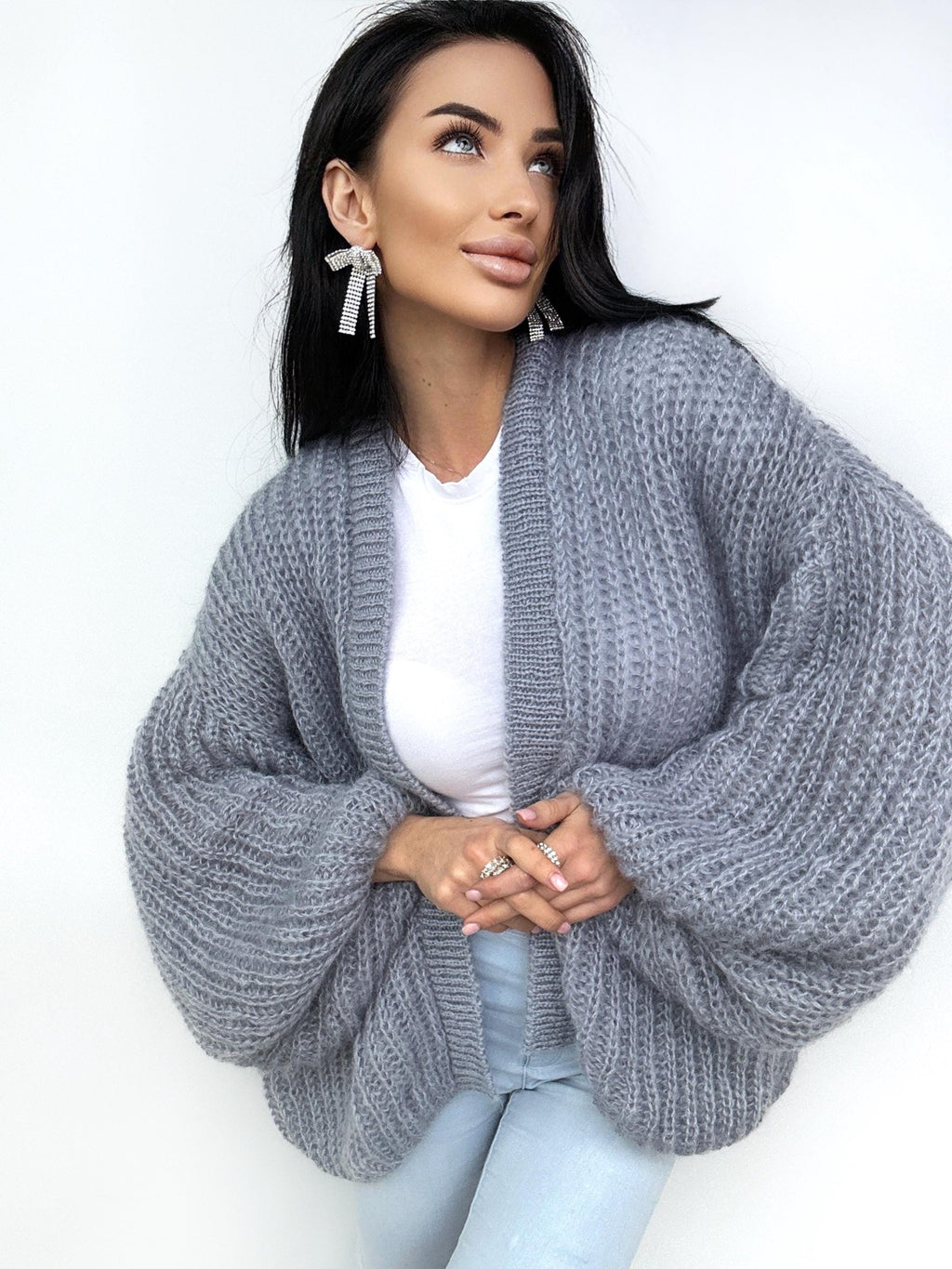 Mohair cardigan women Wedding cardigan Mohair sweater Gray knitted coat Jacket Women Bridal shrug bolero wool Fluffy short cardigan