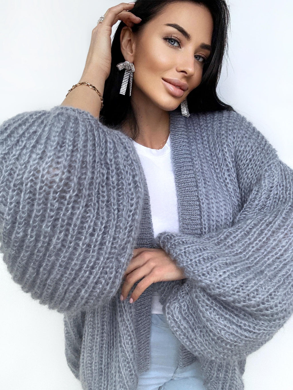Mohair cardigan women Wedding cardigan Mohair sweater Gray knitted coat Jacket Women Bridal shrug bolero wool Fluffy short cardigan