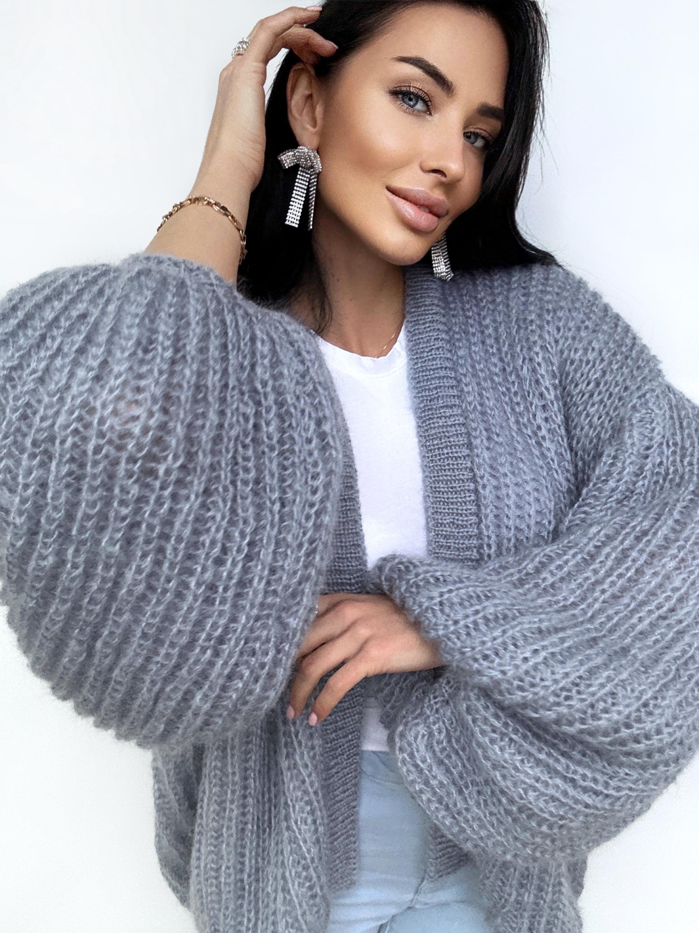 Mohair cardigan women Wedding cardigan Mohair sweater Gray knitted coat Jacket Women Bridal shrug bolero wool Fluffy short cardigan