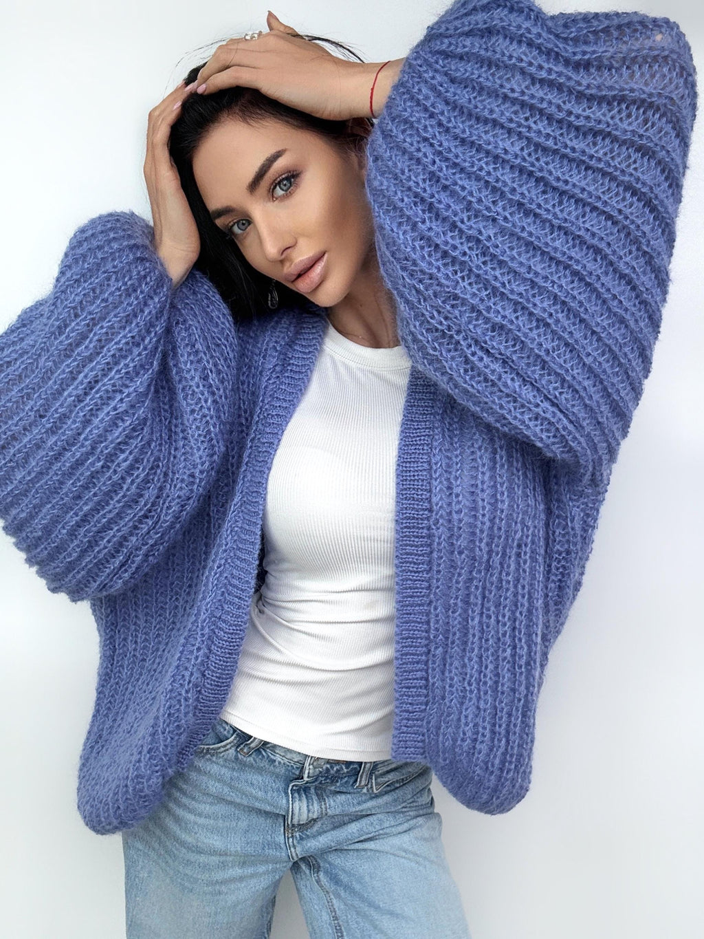 Mohair cardigan women Wedding cardigan Mohair sweater Blue Jeans knitted coat Jacket Women Bridal shrug bolero wool Fluffy short cardigan