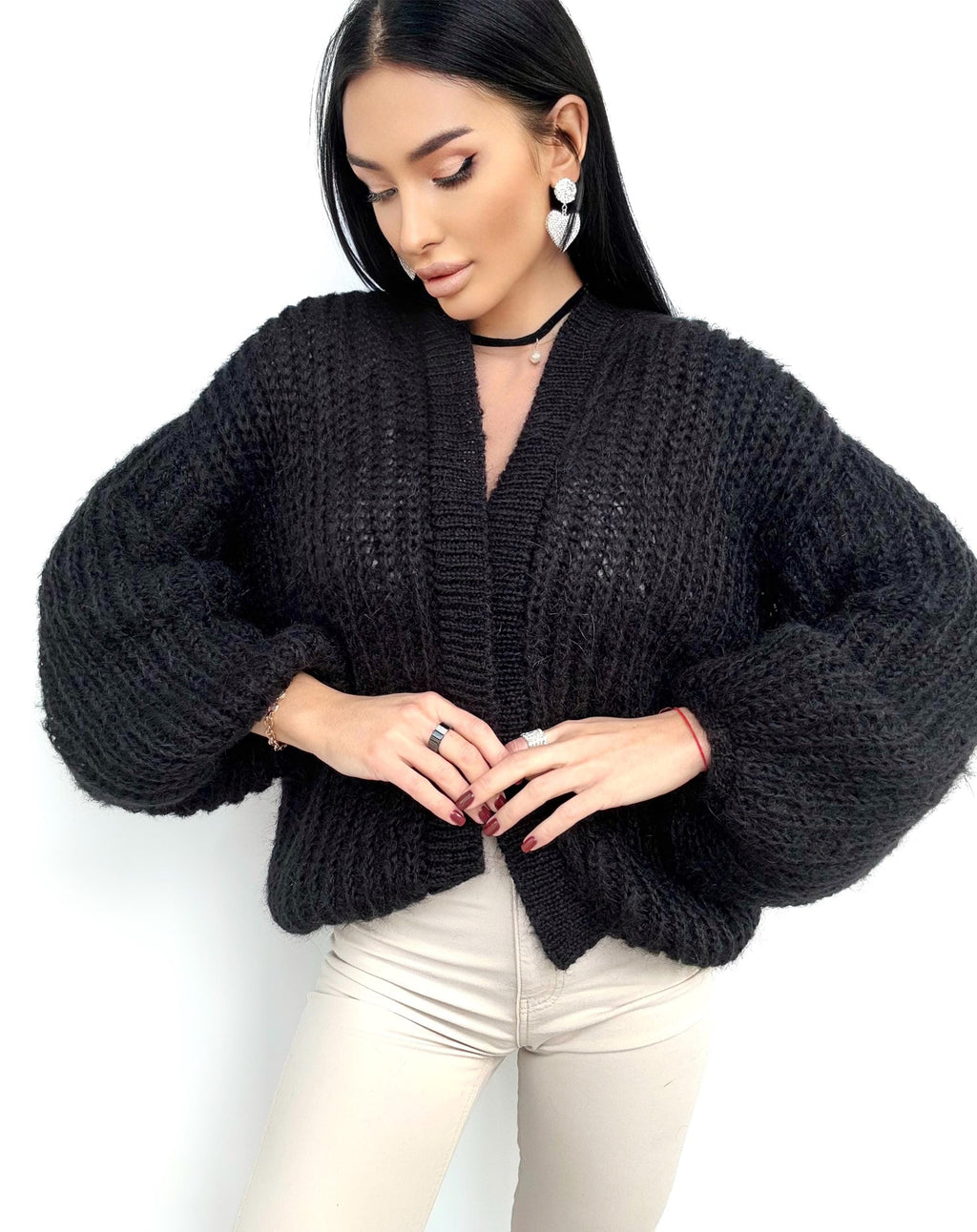 Knit crop black mohair wool cardigan women Mohair bolero Wedding Cardigan Wool fluffy cape Bridal jackets Knitted jacket Chunky knit cardi